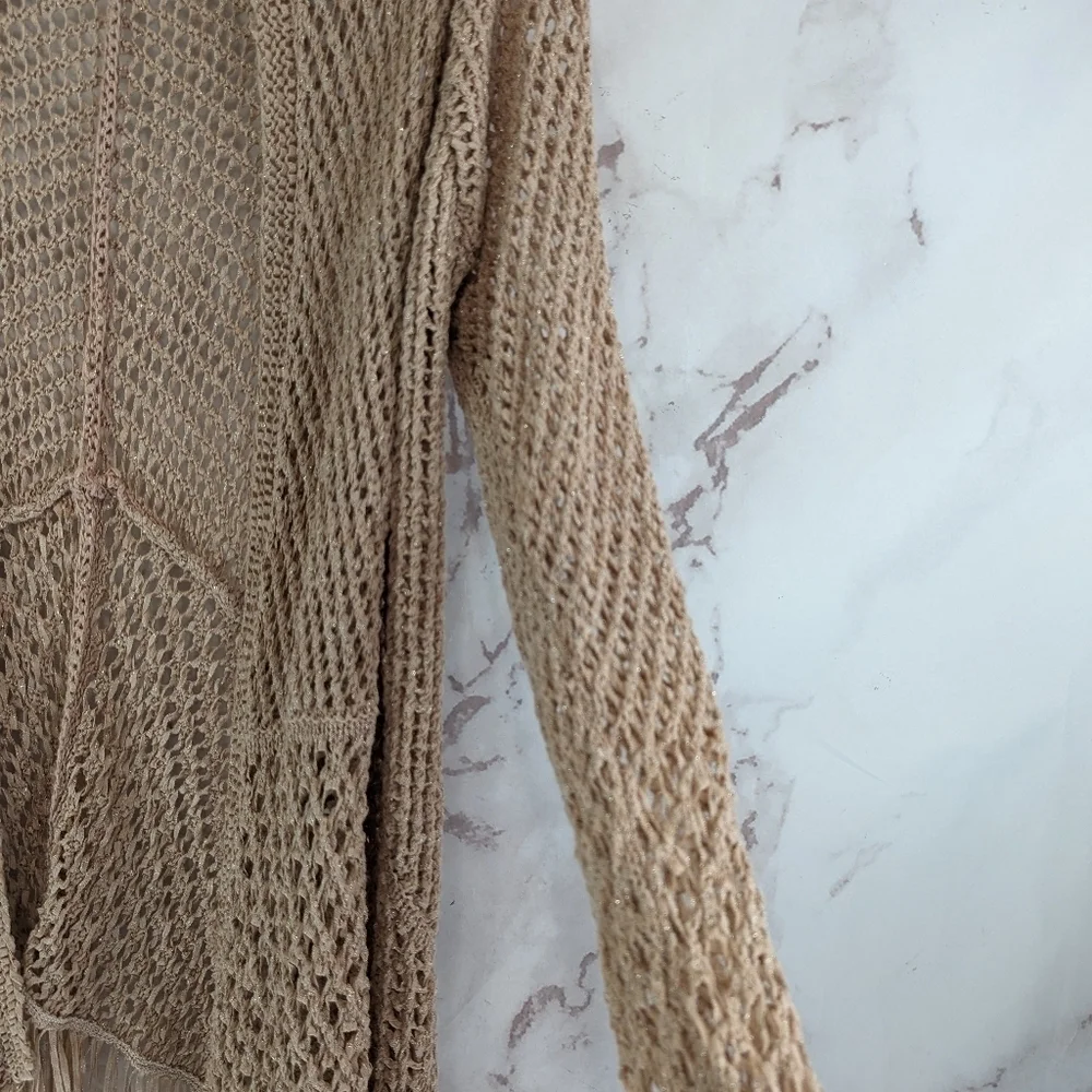 Chicos Cardigan Women Small 0 Pink Sparkle Sweater Metallic Fringe Long Duster